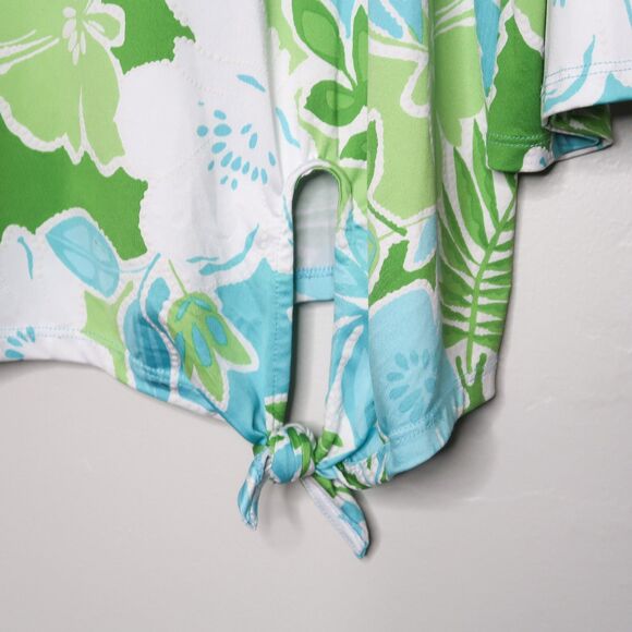Ruby Rd. Womens Top Size XL Blue Green Floral 3/4 Sleeve Stretch Tie‎ Knot - Picture 7 of 8